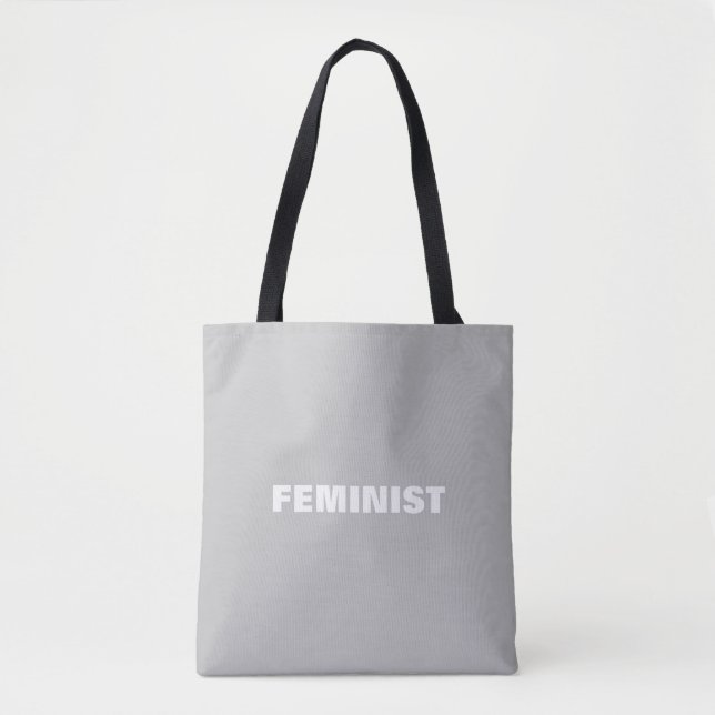 "Feminist" - hellgraue weiße Buchstaben - Totbeute Tasche (Vorderseite)