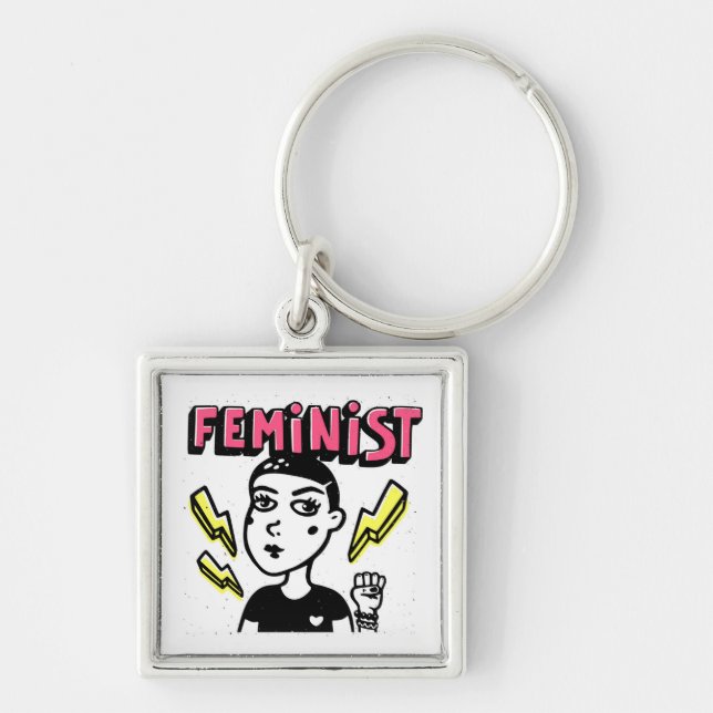 Feminist Pop Art Girl Schlüsselanhänger (Vorne)