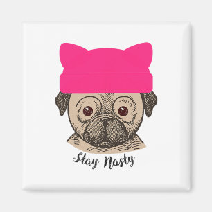 Feminist Resist Bleibe Eklig Pink Cat Hat Mops Hun Magnet