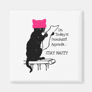 Feminist Resist Cat Pink Hat Bleibe Eklig Magnet