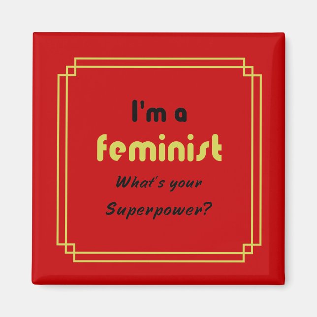 Feminist Super Power Slogan Gold auf rot Magnet (Vorne)