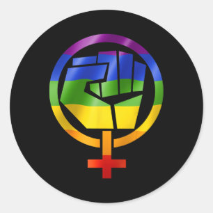 Feminist Symbol Lgbt Resist Pride Fist Rainbow Fla Runder Aufkleber