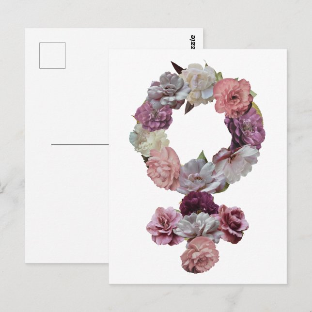Feministin - FrauenVenus-Symbol mit Blume Postkarte (Vorne/Hinten)