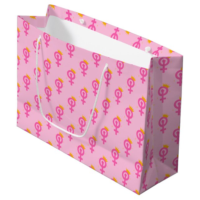 Feministin Pink Große Geschenktüte (Vorderseite Schrägansicht)