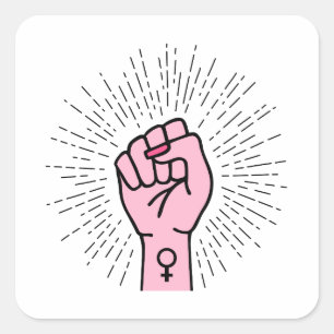 Feministische Hand mit Frauensymbol Quadratischer Aufkleber
