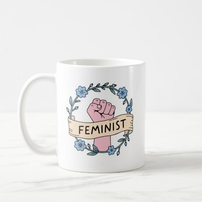 Feministische Kaffeetasse mit Blumenmuster  (Links)