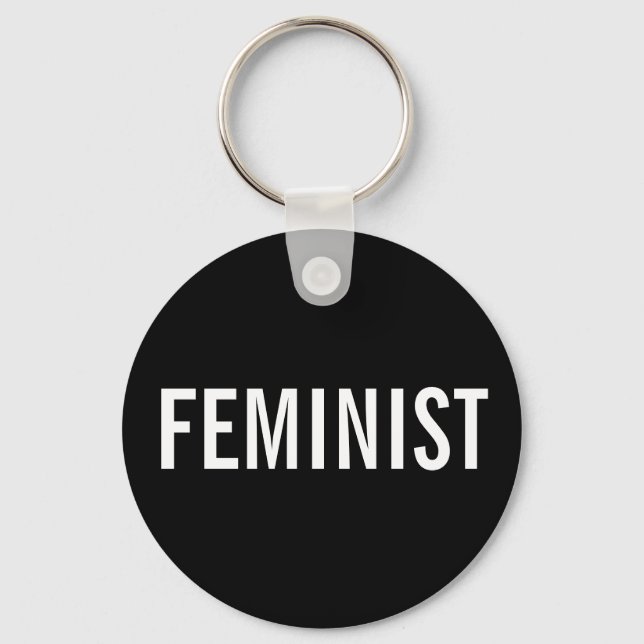 Feministischer, fett weißer Text auf schwarzem Sch Schlüsselanhänger (Vorderseite)