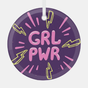 Feministischer Slogan Mädchenpower, violetter Hint Ornament Aus Glas