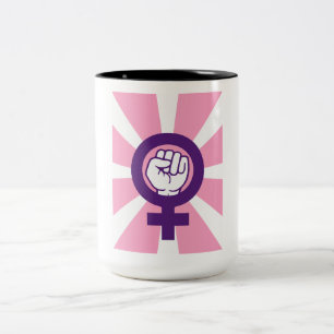Feministisches Raised Fist Symbol Retro Sonnenstra Zweifarbige Tasse