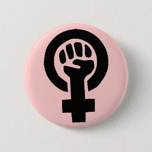 Feministisches Symbol mit rosa Hintergrund Button
