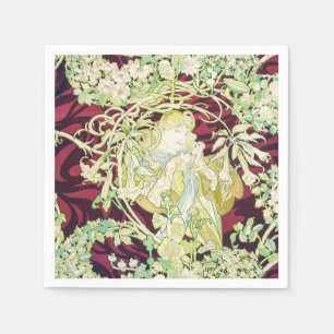 Femme à marguerite - Mucha daisy textile repro Serviette