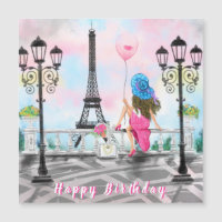 Femme À Paris Carte Anniversaire Magnet Tour Eiffe