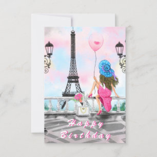Femme À Paris Carte Anniversaire Tour Eiffel