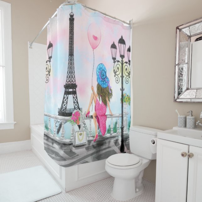Femme À Paris Tour Eiffel Douche Rideau (En situation)