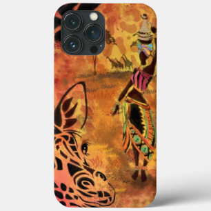 Femme africaine et coque iphone de girafe