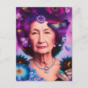 Femme Âgée Avec Papillons Carte Postale