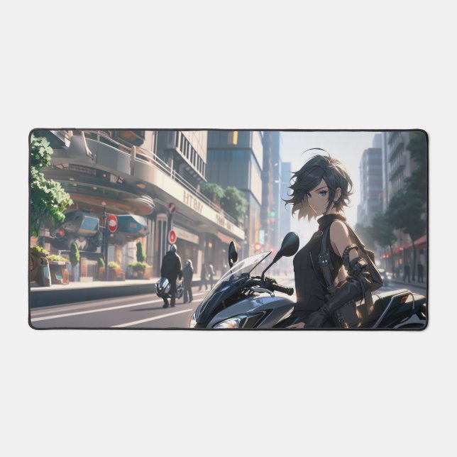 Femme Anime à vélo centre-ville (Recto)