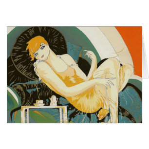 Femme Art Déco vintage sur canapé, Chompre