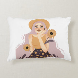 Femme artistique avec Coussin de tournesols