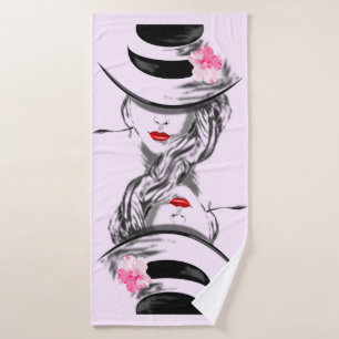 Femme au chapeau Serviette de bain rose