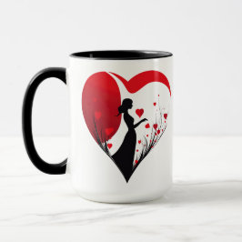 Femme au coeur en Mug rouge et noir