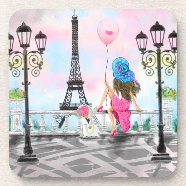 Femme avec ballon à Paris Dessous de verre Tour Ei (Devant)