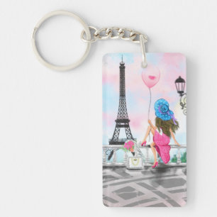 Femme avec ballon rose à Paris Cadeau Porte - clé