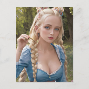 Femme Avec Belle Carte Postale De Cheveux Blond