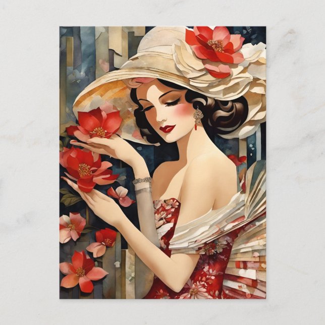 Femme avec carte postale Casquette fantaisie (Devant)