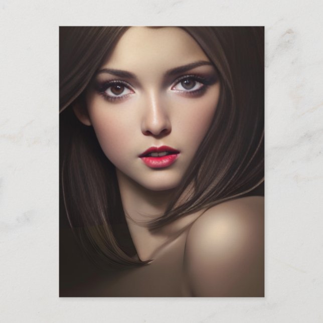 Femme avec carte postale stare intense (Devant)