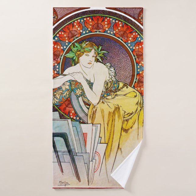 Femme avec du pavot, Mucha (Serviette de bain)