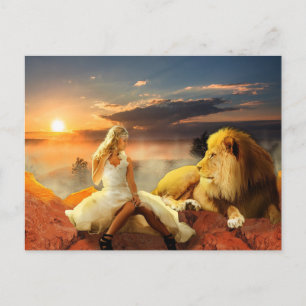 FEMME AVEC IMAGINAIRE LION Cartes postales