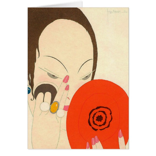 FEMME AVEC MIROIR ROUGE Déco Beauté Maquillage mod (Devant)