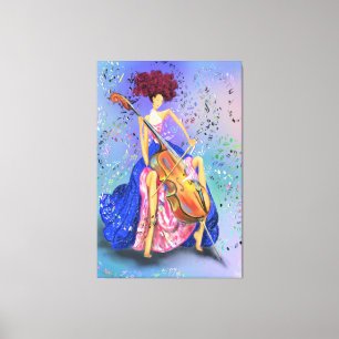Femme avec toile violoncelle Imprimer - Peinture