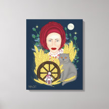 Femme avec un chat. Impression en toile étirée ukr