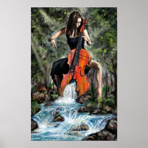 Femme avec violoncelle dans la nature - Affiche -