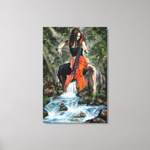 Femme avec violoncelle dans la nature - Impression