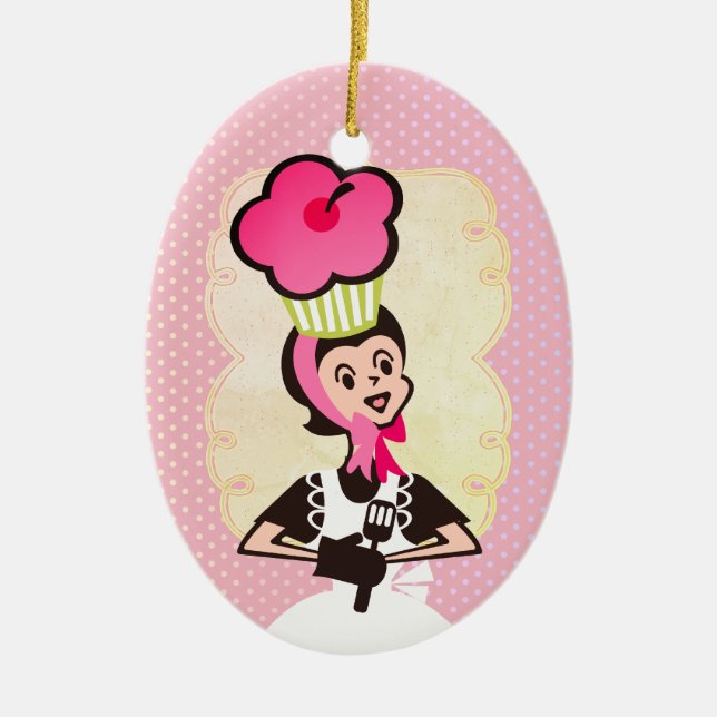 Femme boulanger géant cupcake ornement de Noël (Devant)