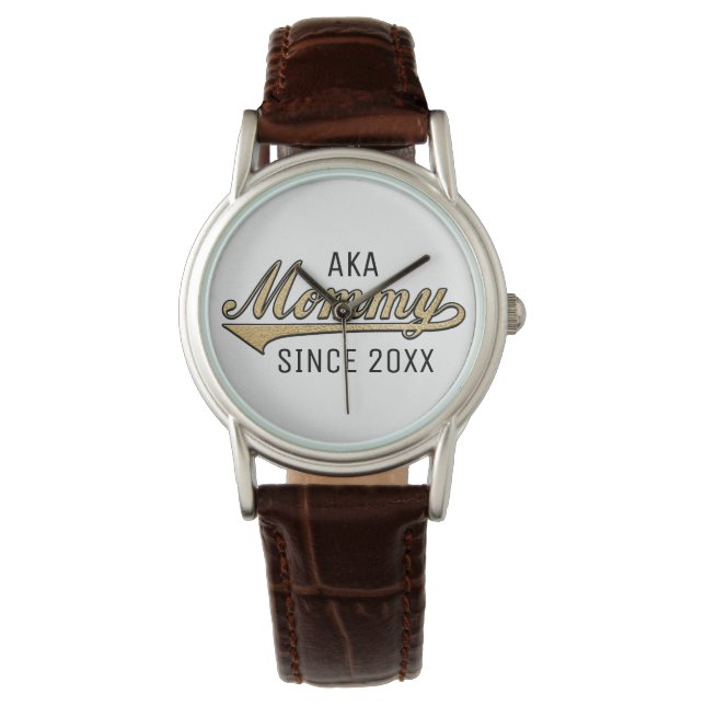 Femme Brown classique en cuir bracelet Montre mama (devant)