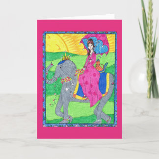 Femme, Chat, Eléphant, Carte de voeux Inde