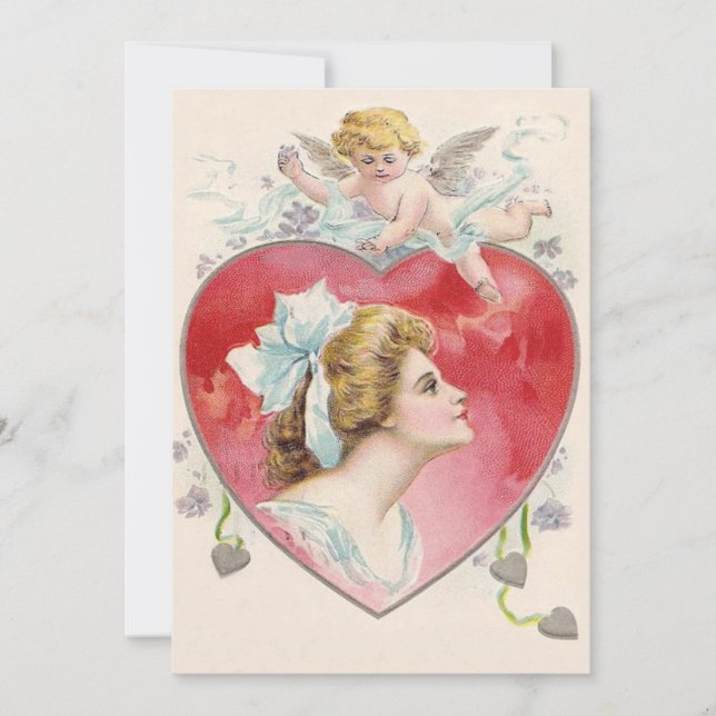 Femme Cupid Heart Daisy Faire-part de mariage (Devant)