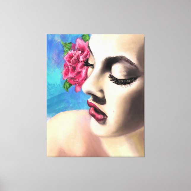 Femme de beauté avec toile rose rouge Imprimer - P (Recto)
