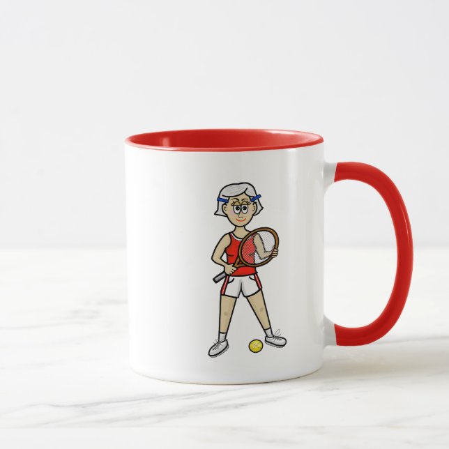 Femme de cheveux gris Tennis Mug (Droite)