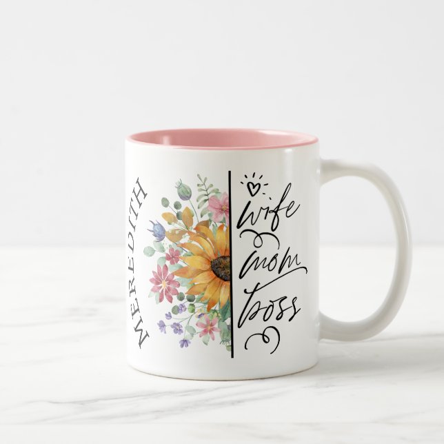 Femme de tournesol Maman Boss Mug à deux tons (Droit)