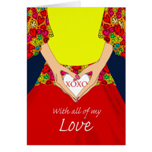 Femme du jour le plus doux tenant le coeur avec XO