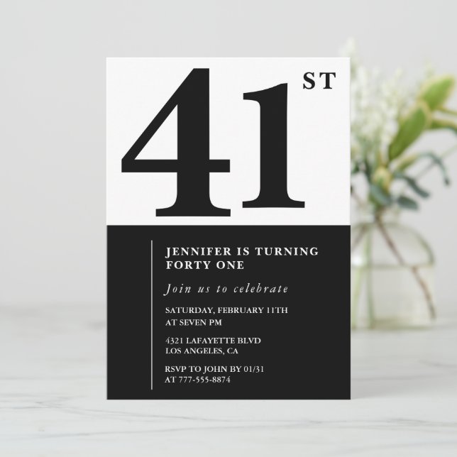 Femme Elegant 41e anniversaire invitation Noir (Debout devant)