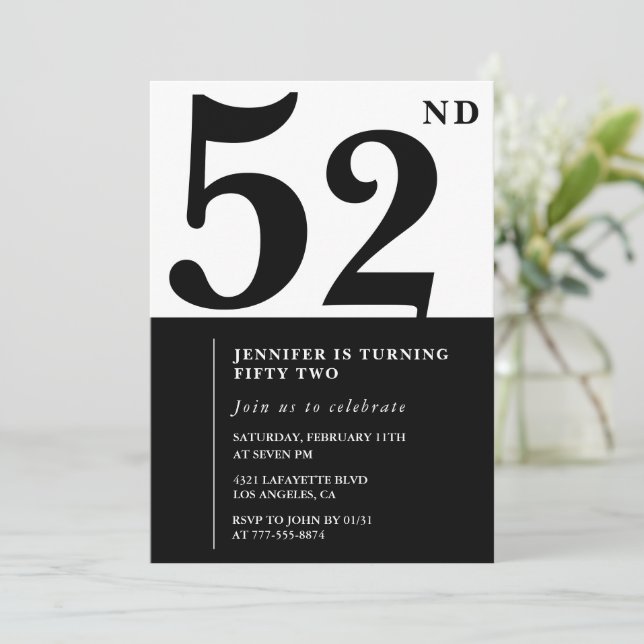 Femme Elegant 52e anniversaire invitation Noir (Debout devant)