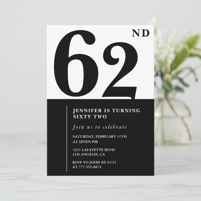 Femme Elegant 62e anniversaire invitation Noir (Debout devant)