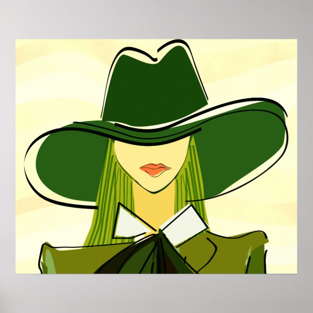 Femme élégante en vert avec affiche de mode casque (Devant)