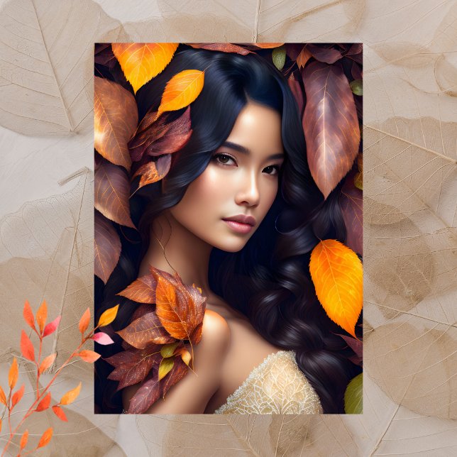 Femme en feuilles d'automne, Carte postale (Créateur téléchargé)